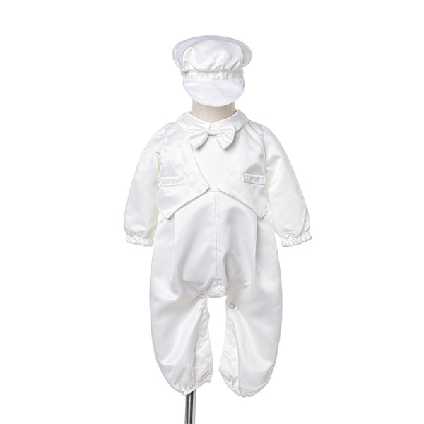 Baby Boy Baptism Outfit – White Christening Suit with Bow Tie & Hat