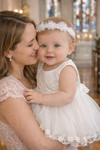 Baby Girl Baptism Dress – White Tulle Christening Gown with Floral Headband | First Birthday Dress