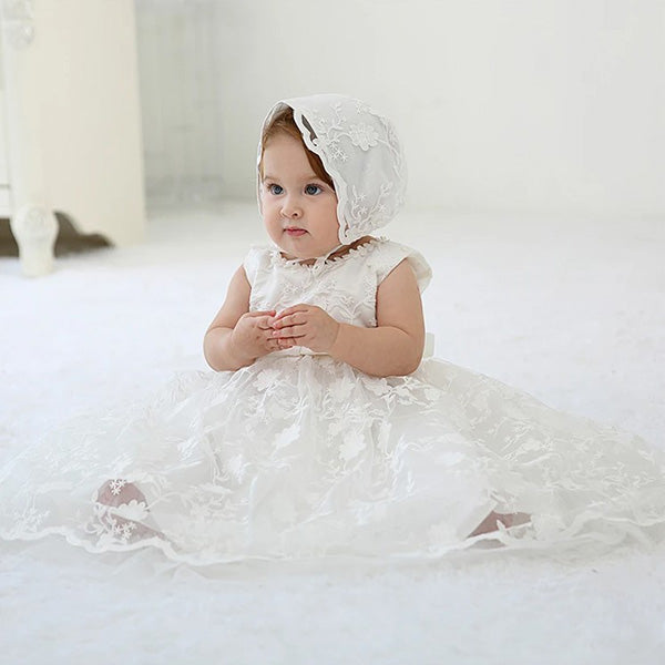 christening dress baby girl White Lace & Blush Pink Baby Girl Dress with Pearl Bow and Matching Shoes Elegant Birthday, Wedding & Christening Outfit 5T