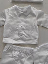 Baby Boy Christening Outfit – White Baptism Suit with Vest, Pants & Bonnet