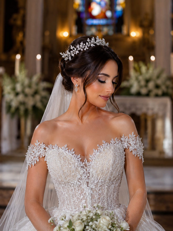 Elegant Crystal Bridal Tiara – Silver Wedding Headpiece with Floral Design