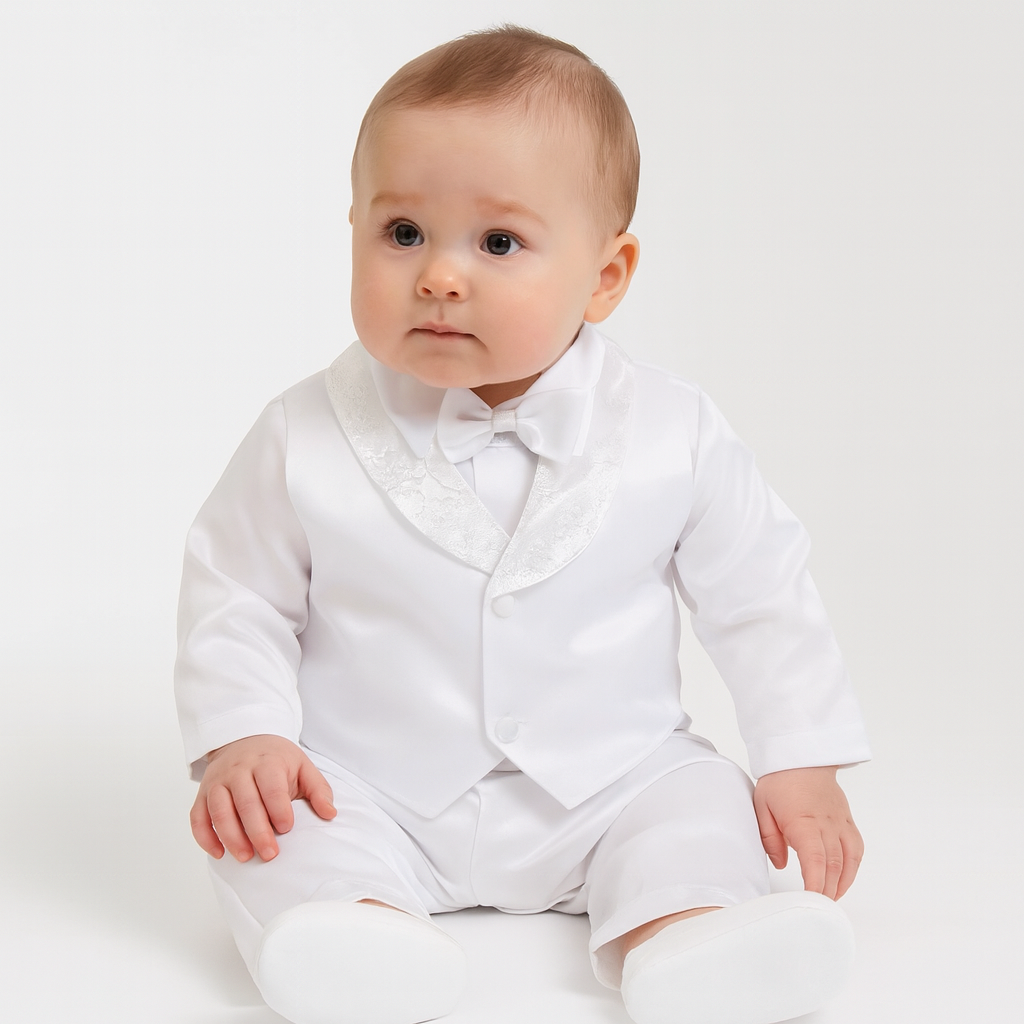 Elegant White Baby Tuxedo Suit for Weddings, Christenings & Formal Events .comes with free shoes