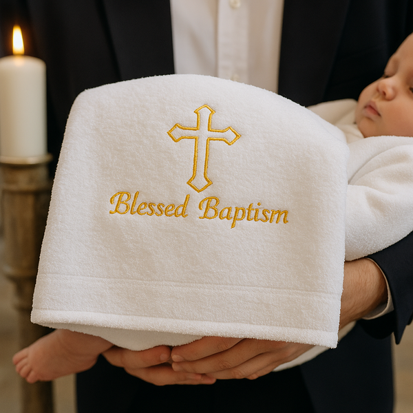 Embroidered Baptism Towel – Custom Cross Design for Baby or Child