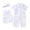 Baby Boy Baptism Outfit | 4-Piece Christening Romper Set with Vest, Hat & FREE Matching Socks | White Formal Outfit for Baptism & Wedding