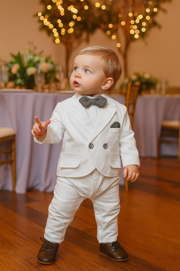 Baby Boy White Formal Suit Set with Bow Tie – Baptism, Wedding , Birthday & Special Occasion outfit