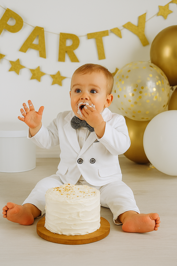 Baby Boy White Formal Suit Set with Bow Tie – Baptism, Wedding , Birthday & Special Occasion outfit