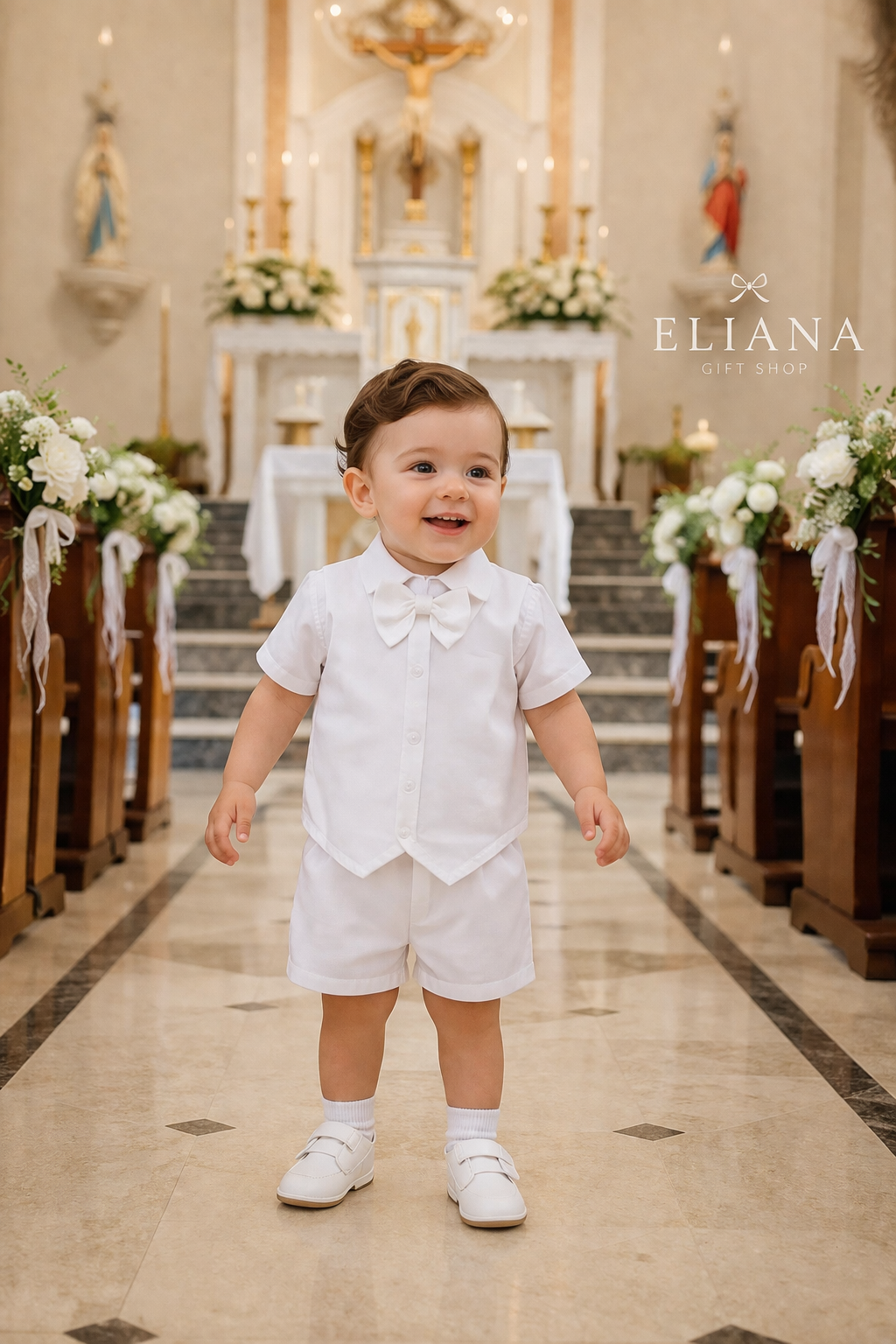 4-Piece Ivory Baby Boy Baptism Outfit – Elegant Christening Suit with Socks for Infants & Toddlers