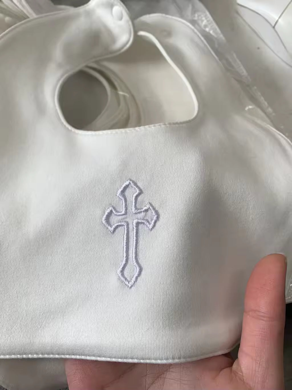 Baby Boy 3‑Piece Christening Outfit – Organic Cotton White Romper, Hat & Bib with Embroidered Cross