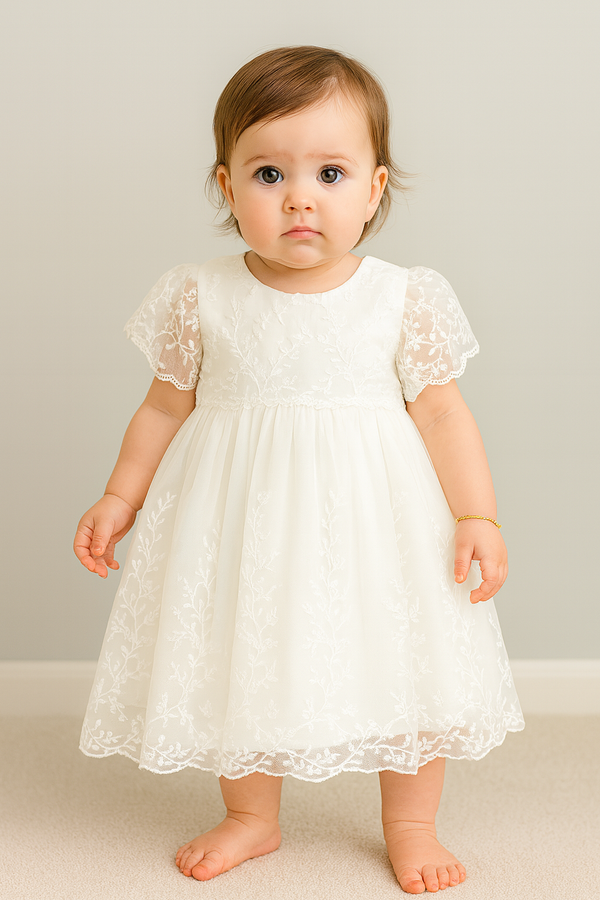 Elegant White Baby Dress for Special Occasions | Christening & Baptism Outfit, comes with free socks